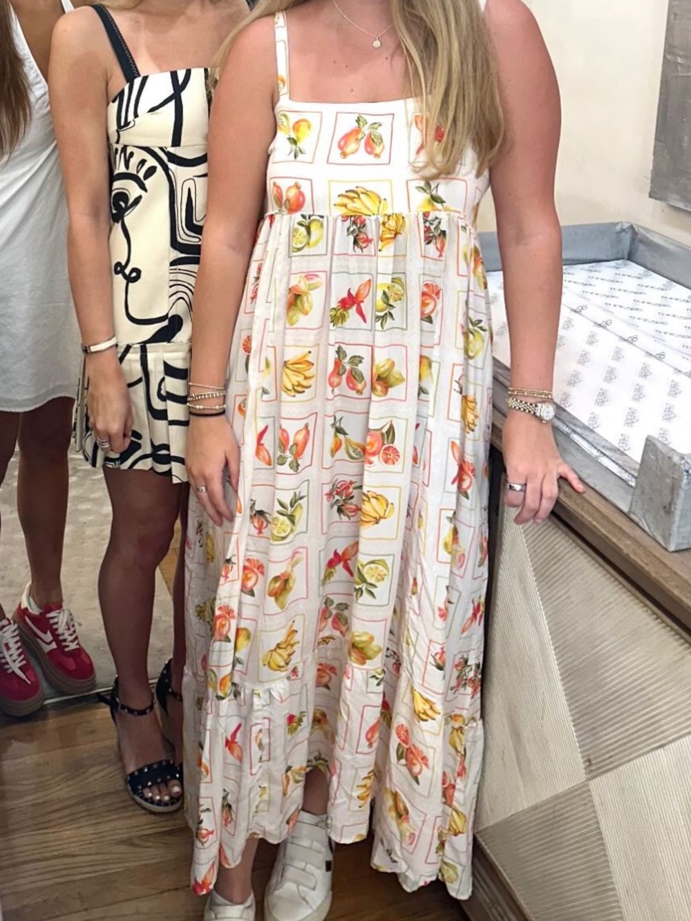 White Fruit-Print Maxi Dress with Adjustable Straps
